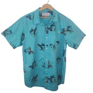 Empyre Surplus Co Shirt Mens XL Button Up Green Tropical Birds Cotton Blend